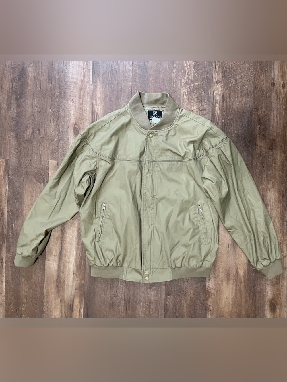 Y2K Haband Vintage Bomber Jacket Men’s Size XL Tan Khaki Full Zip 4 Pockets Dad